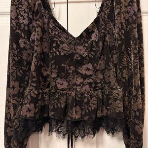 Elegant Floral Lace Blouse - Black and Purple